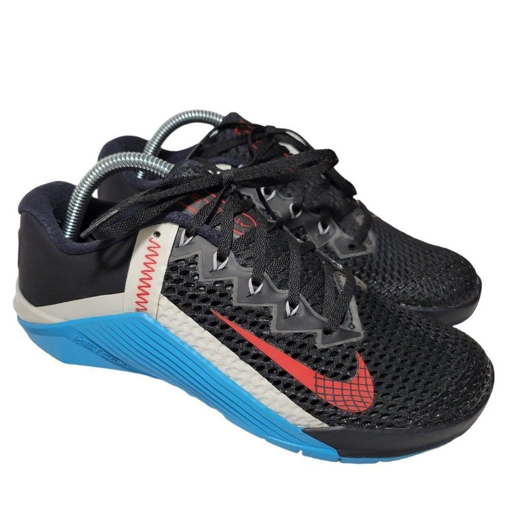 Nike Metcon 6 Training Shoes 7.5 Black Blue Red CK9388-070 Gym Athletic